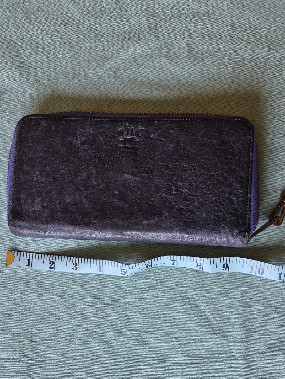 Will Leather Goods Dark Blue Leather Zip Wallet Clutch Wristlet